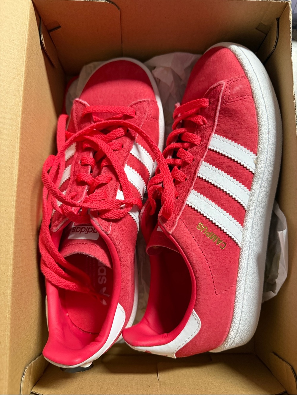 Adidas Women’s Pink Suede Campus Sneakers with White Stripes